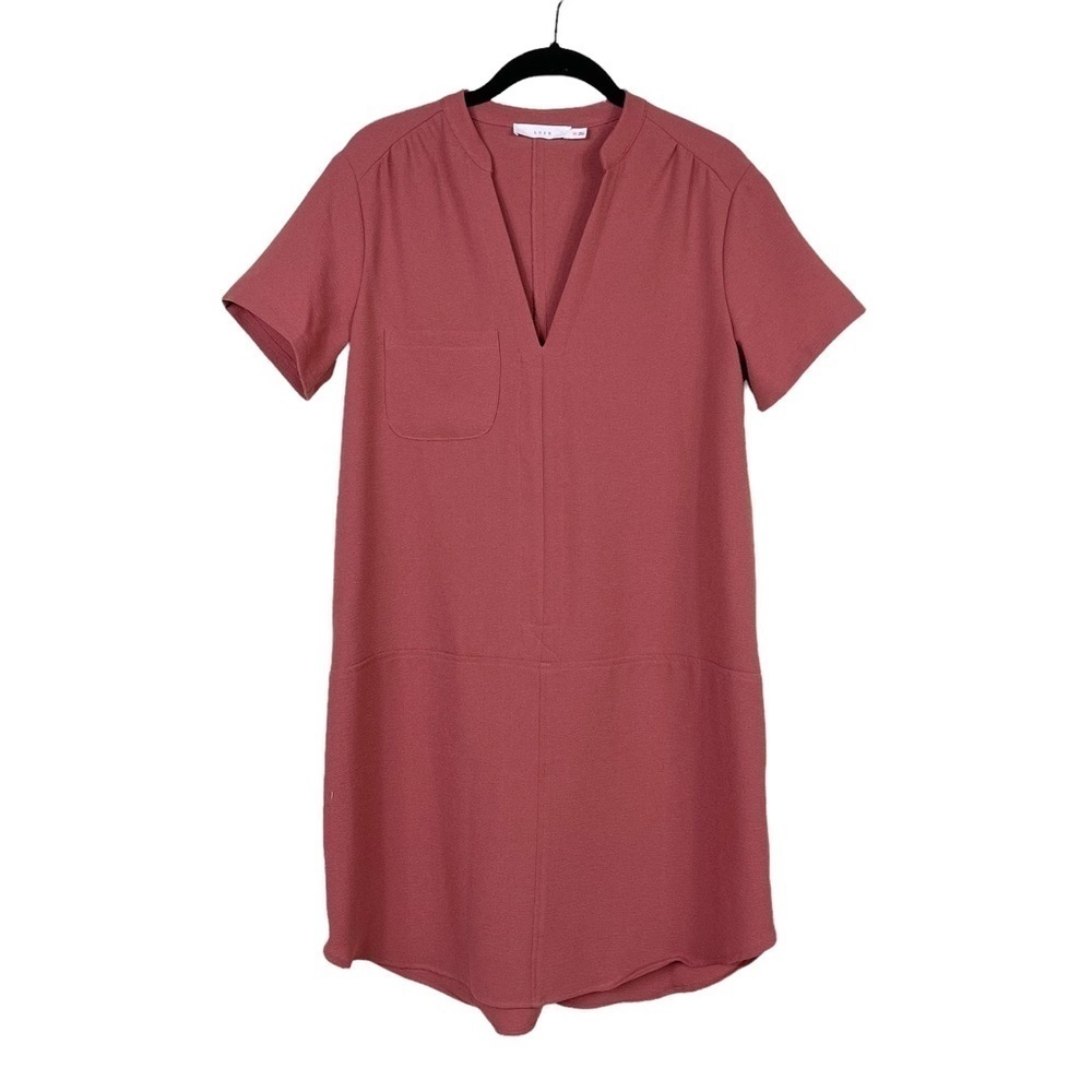 Lush Mauve Crepe Jessica Solid Pocket V-Neck Short Sleeve Shift Dress Size XS